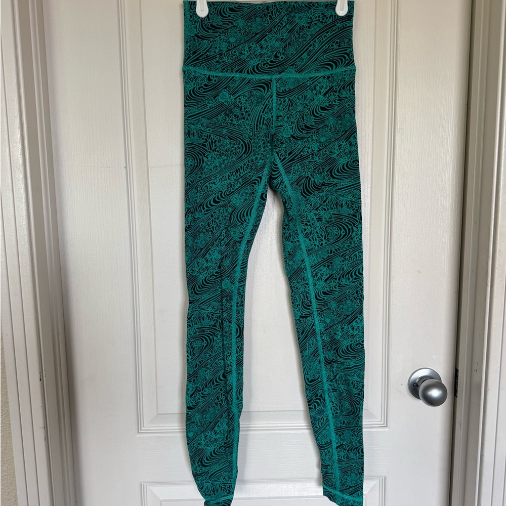 Lululemon Athletica Teal Patterned Leggings Sz 4